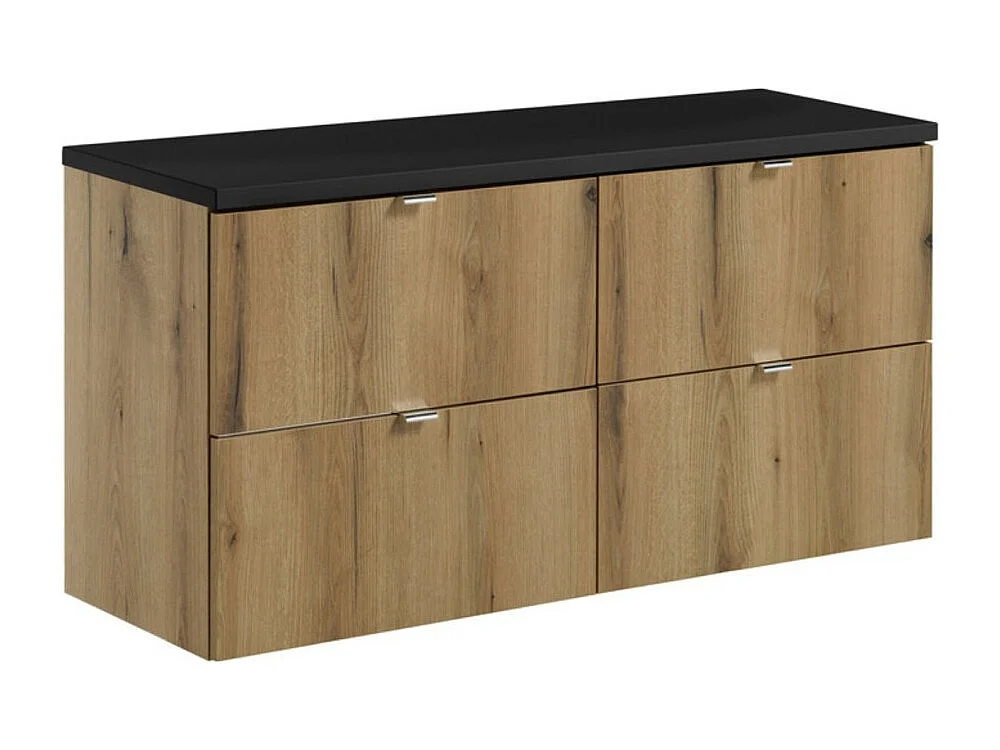 Ensemble de salle de bain suspendu VANO aspect chêne et noir 120cm : meubles sous vasque à tiroirs + plan pour vasque