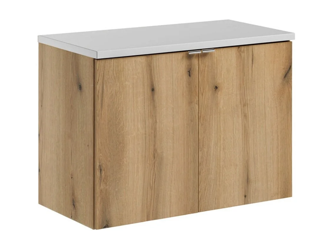 Ensemble de salle de bain suspendu VANO aspect chêne et blanc 80cm : meubles sous vasque à placards + plan pour vasque