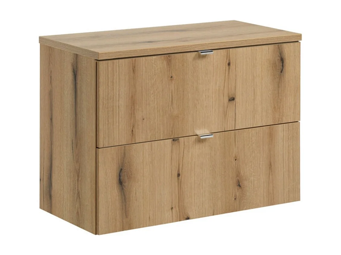 Ensemble de salle de bain suspendu VANO aspect chêne 80cm : meubles sous vasque à tiroirs + plan pour vasque