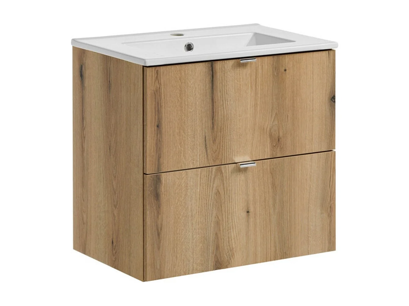 Ensemble de salle de bain suspendu VANO aspect chêne 60cm : meuble sous vasque à tiroirs + vasque encastrée