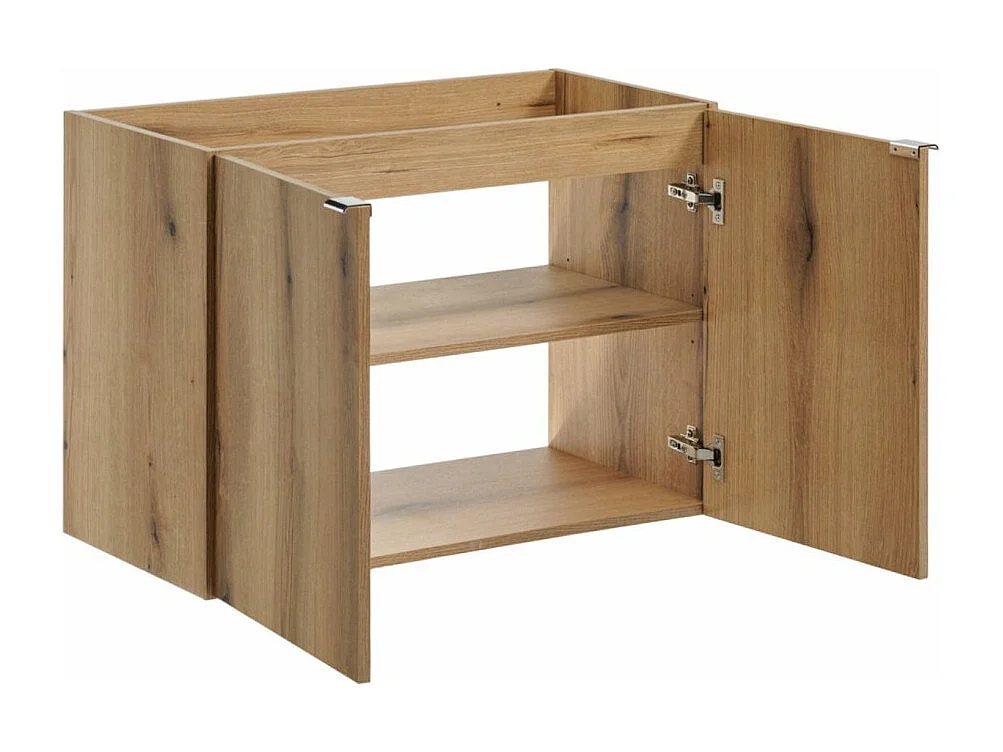 Ensemble VANO aspect chêne 80cm : meubles sous vasque à placards + plan pour vasque + vasque à poser rainurée blanche