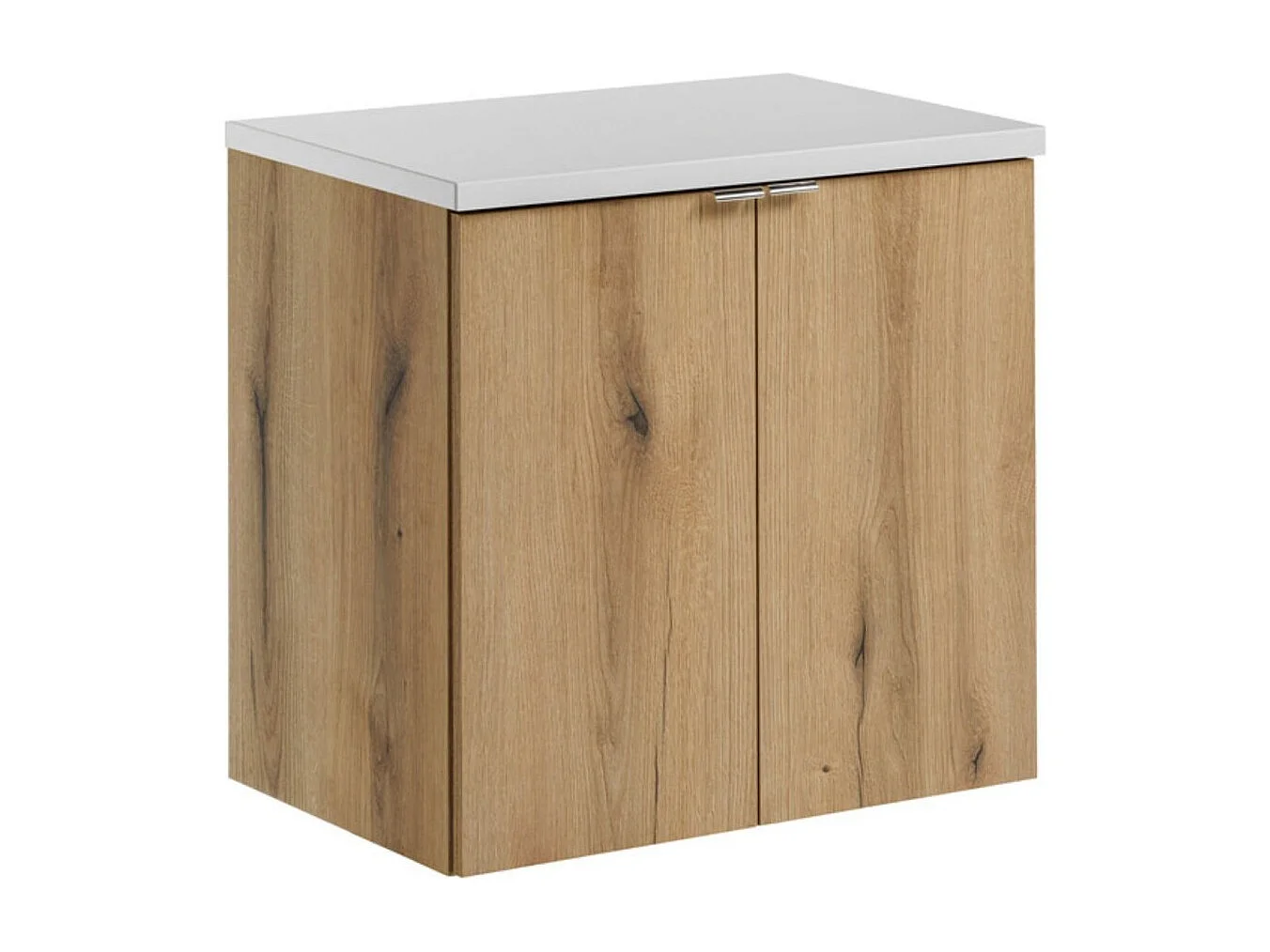 Ensemble de salle de bain suspendu VANO aspect chêne et blanc 60cm : meuble sous vasque à placards + plan pour vasque