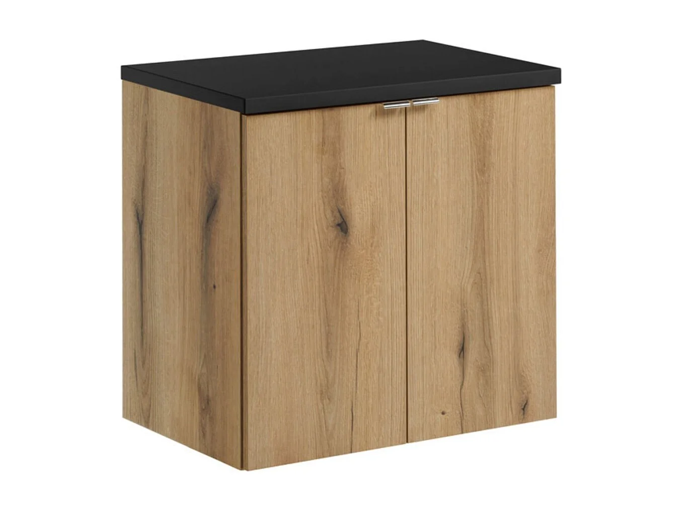 Ensemble de salle de bain suspendu VANO aspect chêne et noir 60cm : meuble sous vasque à placards + plan pour vasque