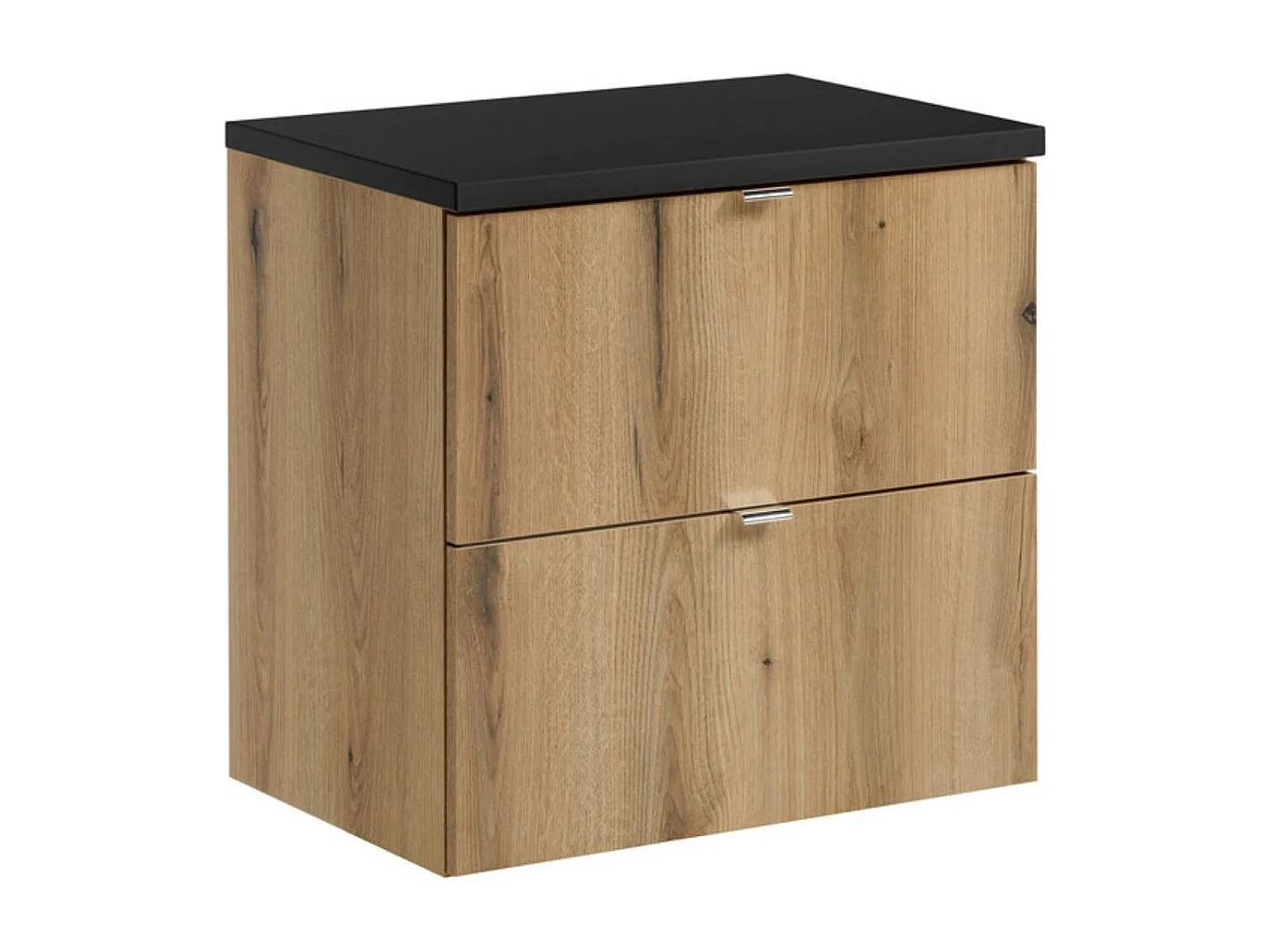 Ensemble de salle de bain suspendu VANO aspect chêne et noir 60cm : meuble sous vasque à tiroirs + plan pour vasque