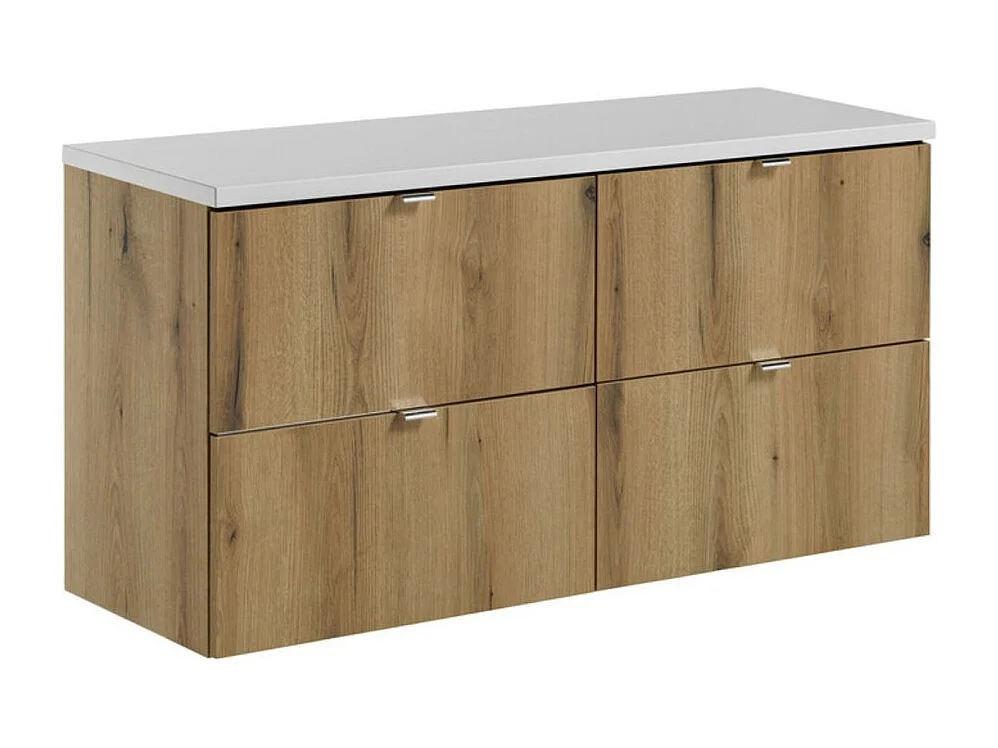 Ensemble de salle de bain suspendu VANO aspect chêne et blanc 120cm : meubles sous vasque à tiroirs + plan pour vasque