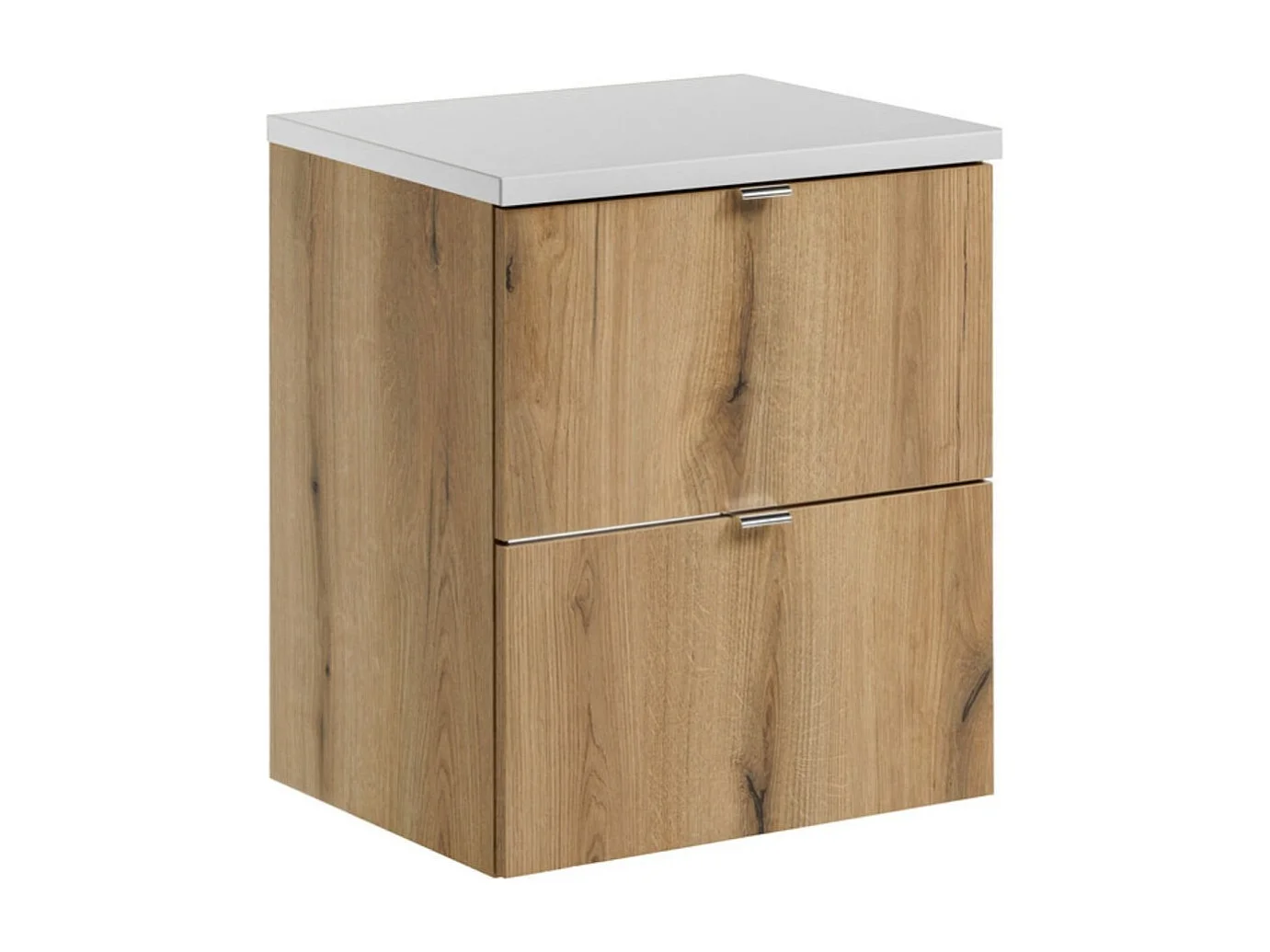 Ensemble de salle de bain suspendu VANO aspect chêne et blanc 50cm : meubles sous vasque à tiroirs + plan pour vasque