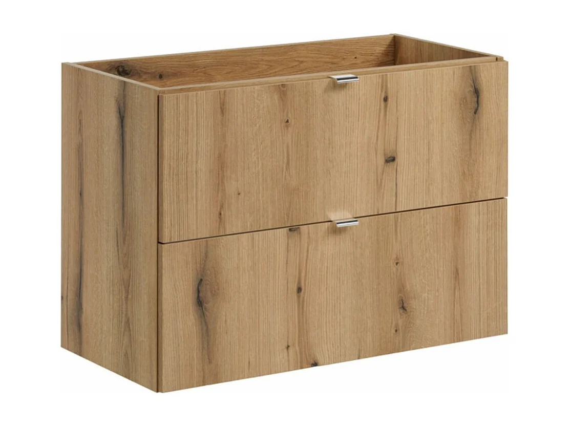 Ensemble VANO aspect chêne et blanc 80cm : meubles sous vasque à tiroirs + plan pour vasque + vasque à poser rainurée blanche