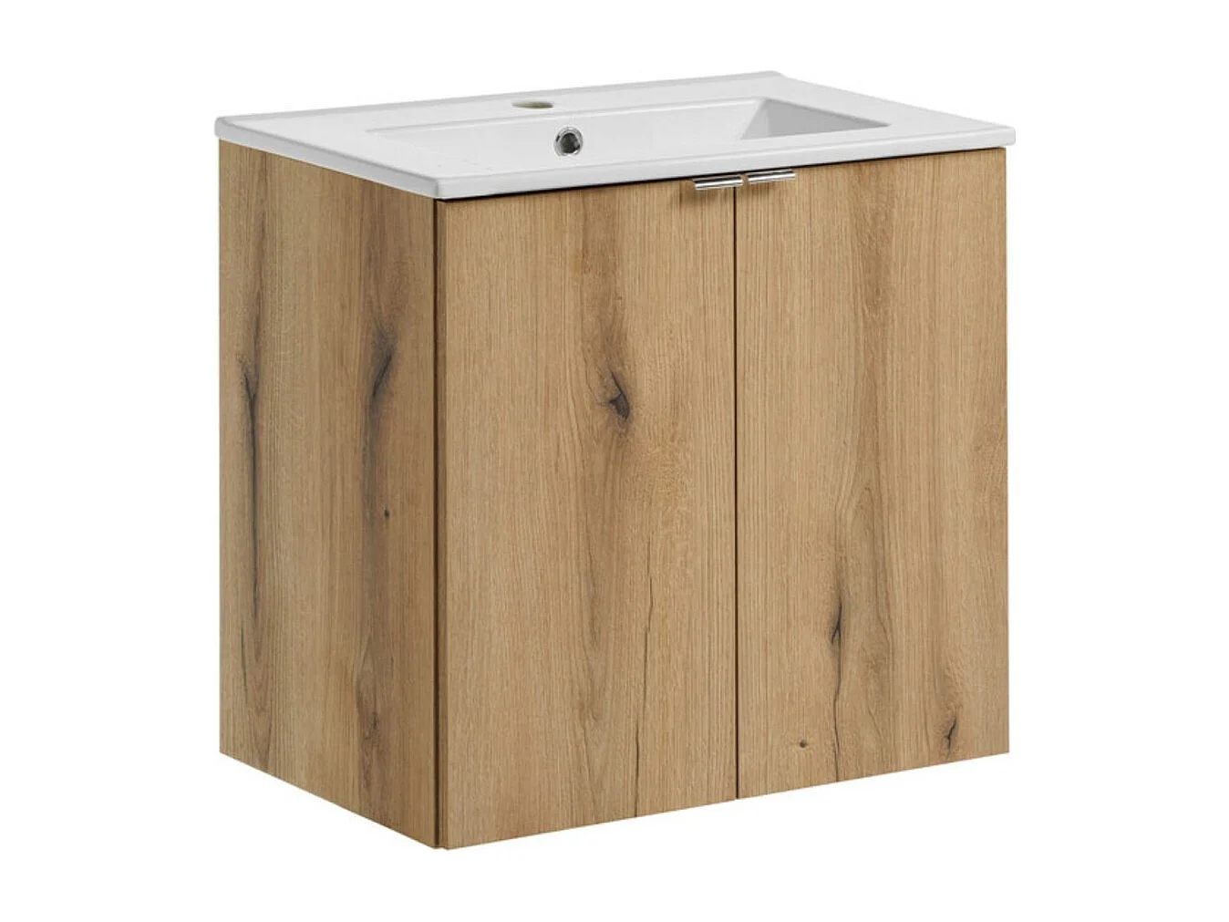 Ensemble de salle de bain suspendu VANO aspect chêne 60cm : meuble sous vasque à placards + vasque encastrée