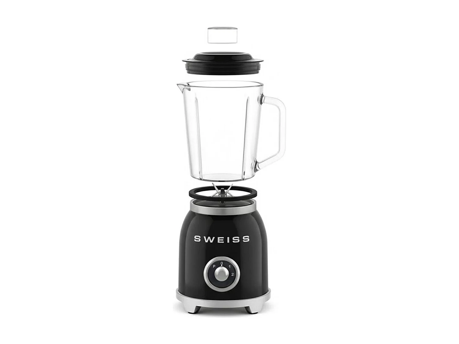 Blender stołowy SWEISS Vintage MXV9 Czarny 1,5 L, 600-1000 W, Szklany dzbanek, 6 ostrzy ze stali nierdzewnej, regulacja prędkości
