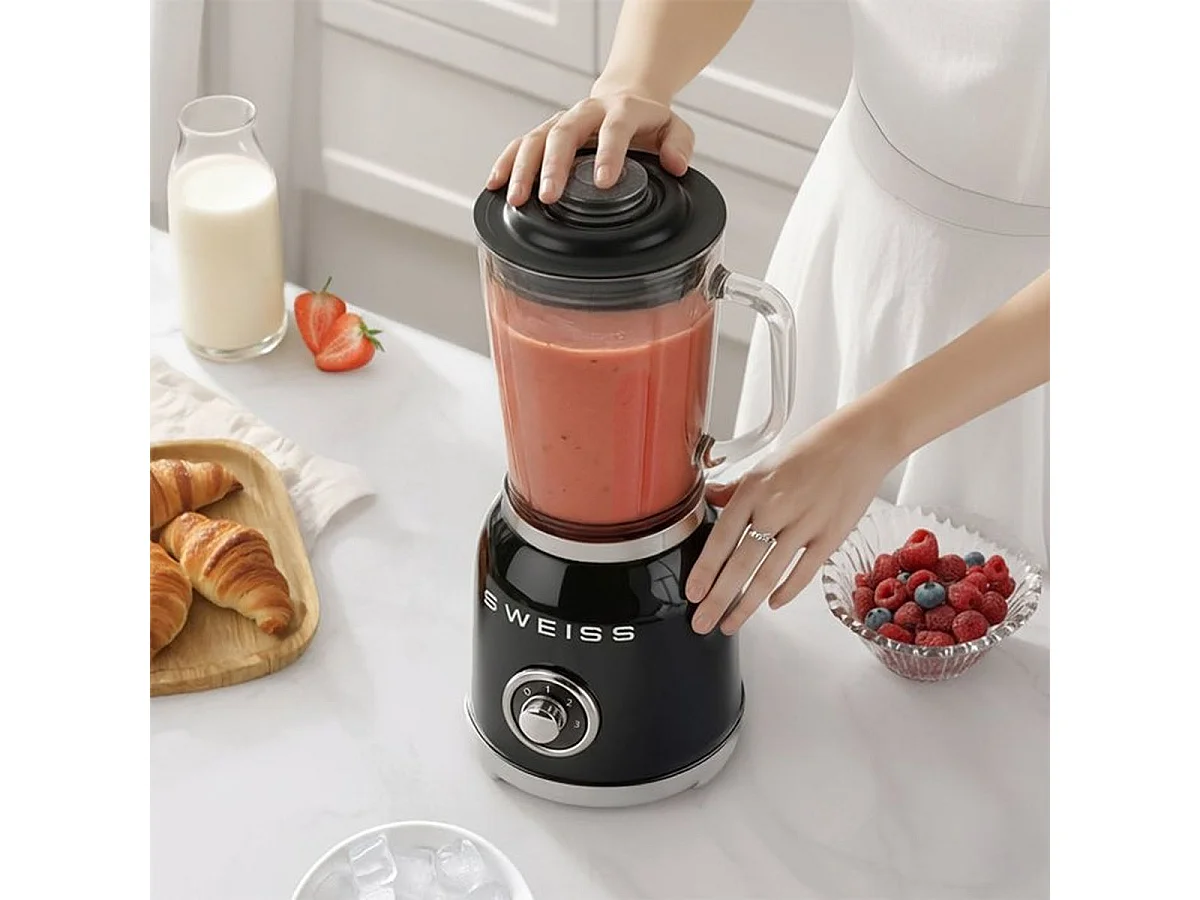 Blender stołowy SWEISS Vintage MXV9 Czarny 1,5 L, 600-1000 W, Szklany dzbanek, 6 ostrzy ze stali nierdzewnej, regulacja prędkości