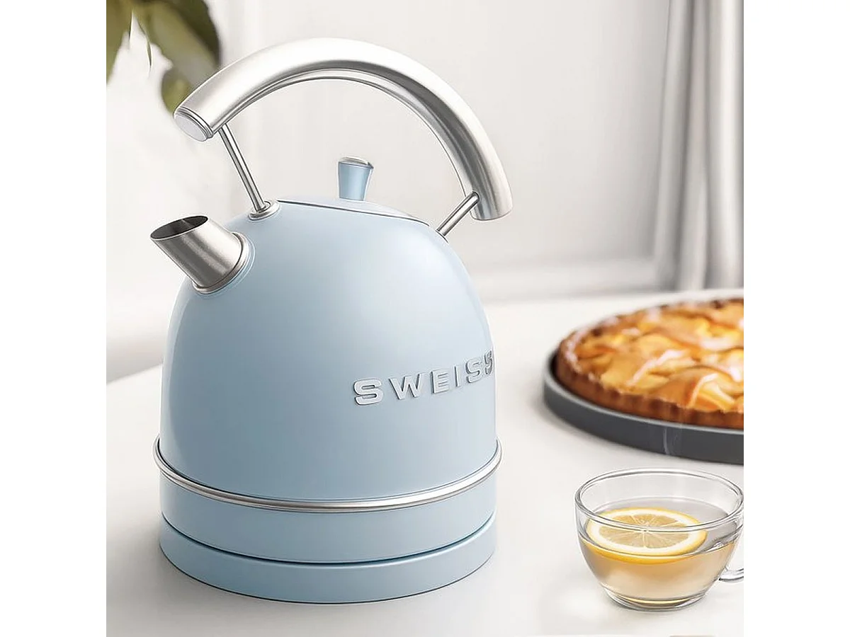Vintage elektrischer Wasserkocher SWEISS KTL6 1,8 L mattblauer Edelstahl, 2200 W, abnehmbare 360° drehbare Basis