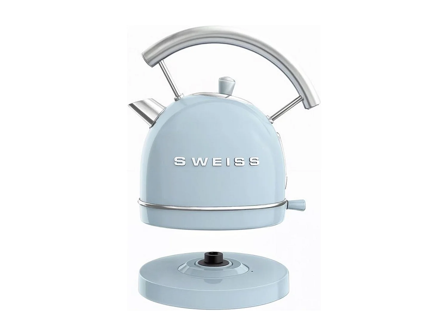 Vintage elektrischer Wasserkocher SWEISS KTL6 1,8 L mattblauer Edelstahl, 2200 W, abnehmbare 360° drehbare Basis