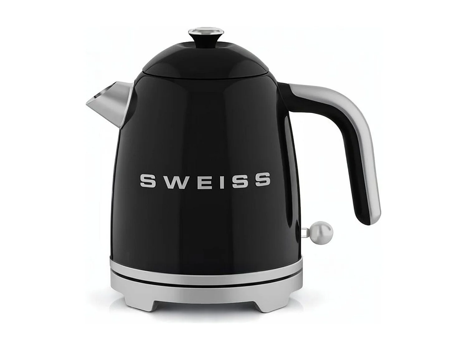 Vintage Elektrischer Wasserkocher SWEISS KTS9 1L Schwarz Edelstahl 1000W mit 360° Drehbasis