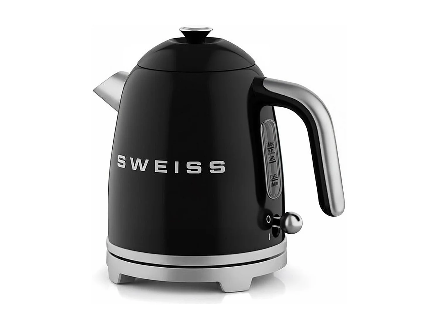 Vintage Elektrischer Wasserkocher SWEISS KTS9 1L Schwarz Edelstahl 1000W mit 360° Drehbasis