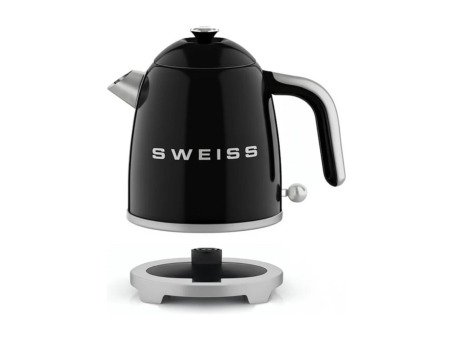 Vintage Elektrischer Wasserkocher SWEISS KTS9 1L Schwarz Edelstahl 1000W mit 360° Drehbasis