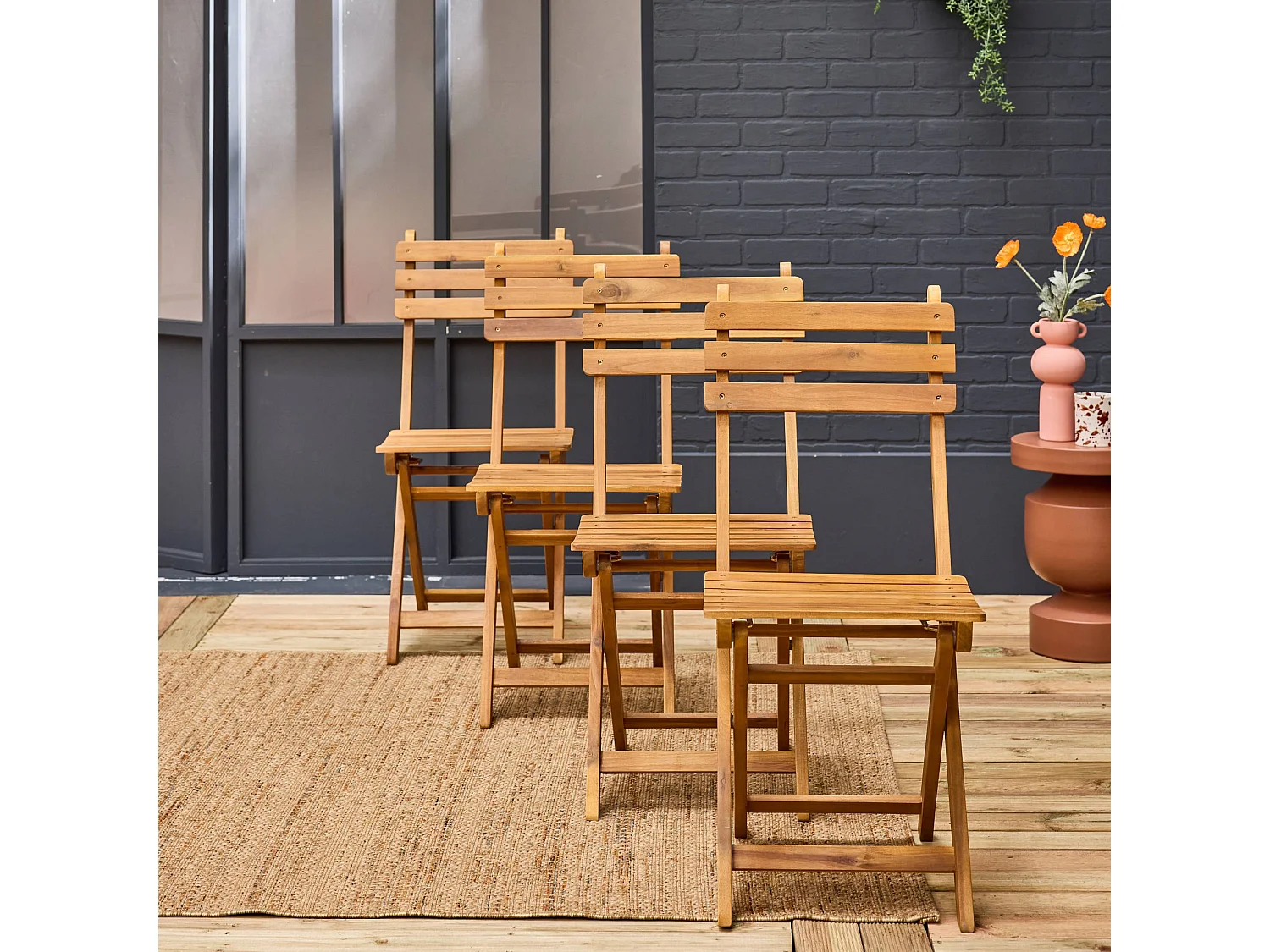 Silla de jardín plegable madera de acacia, set de 4 natural