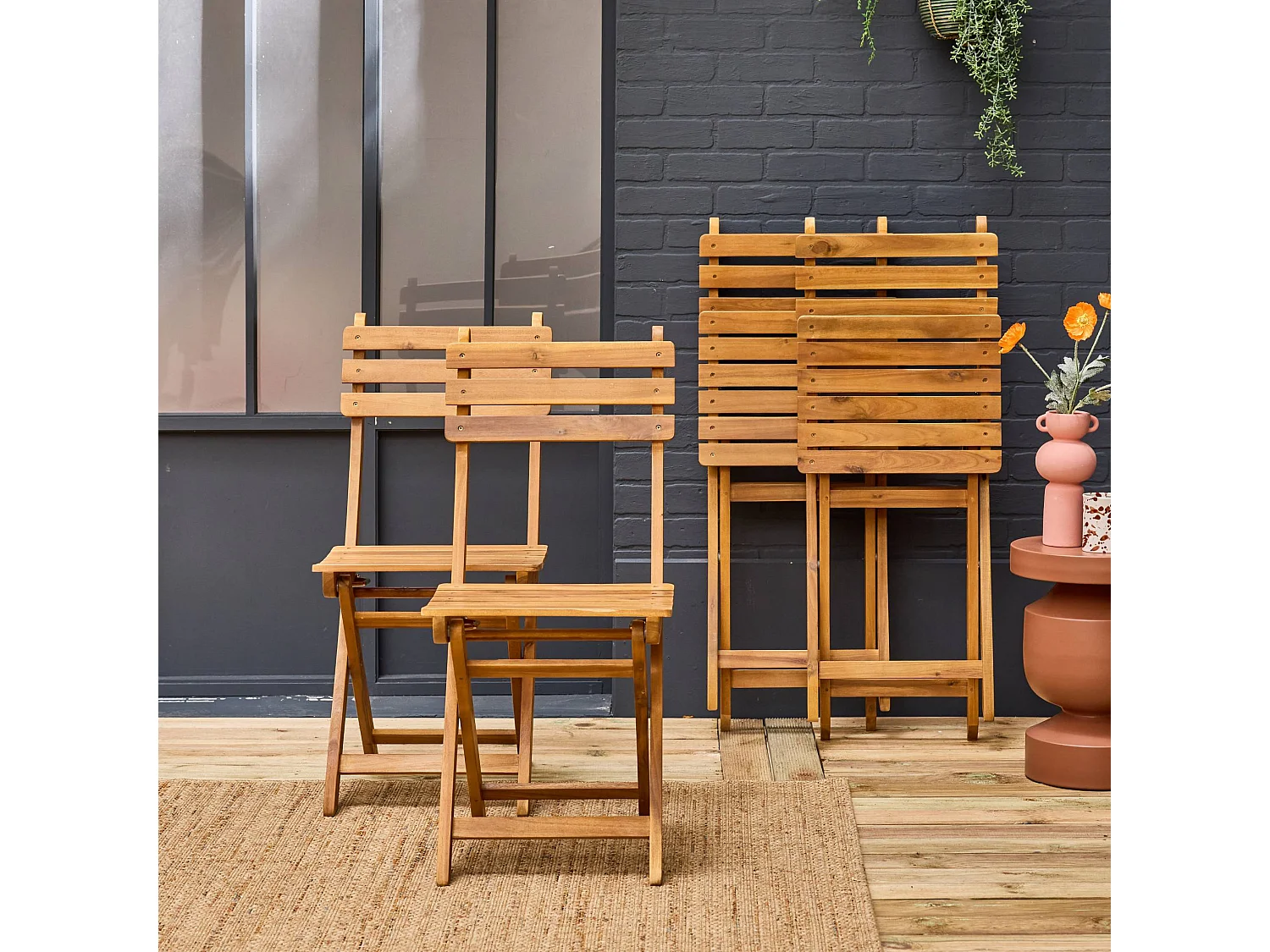 Silla de jardín plegable madera de acacia, set de 4 natural