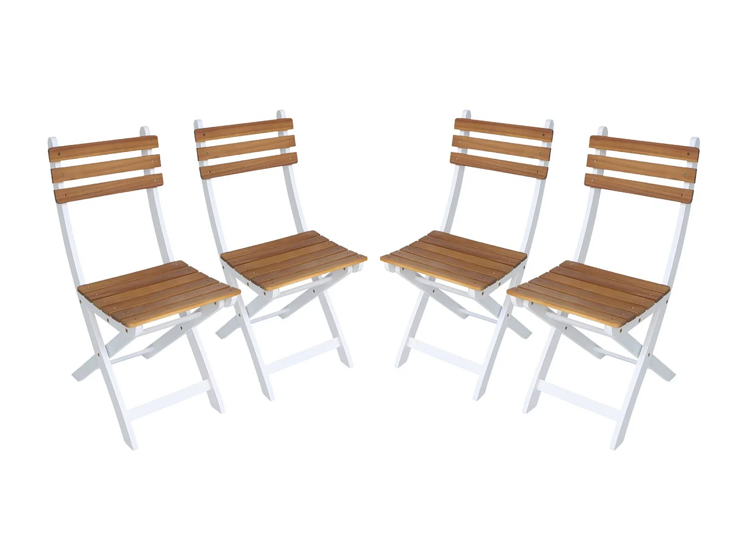 Lot de 4 chaises de jardin CALENA pliables acacia blanc. 40 x 52 x 85 cm