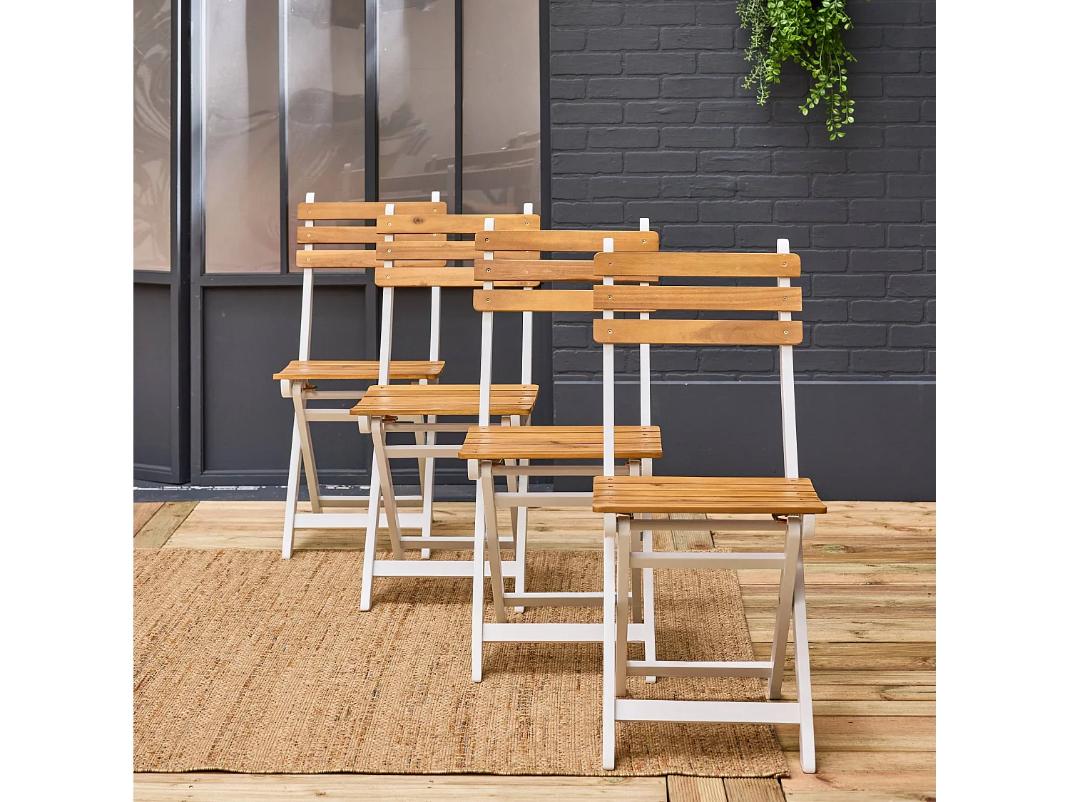 Lot de 4 chaises de jardin CALENA pliables acacia blanc. 40 x 52 x 85 cm