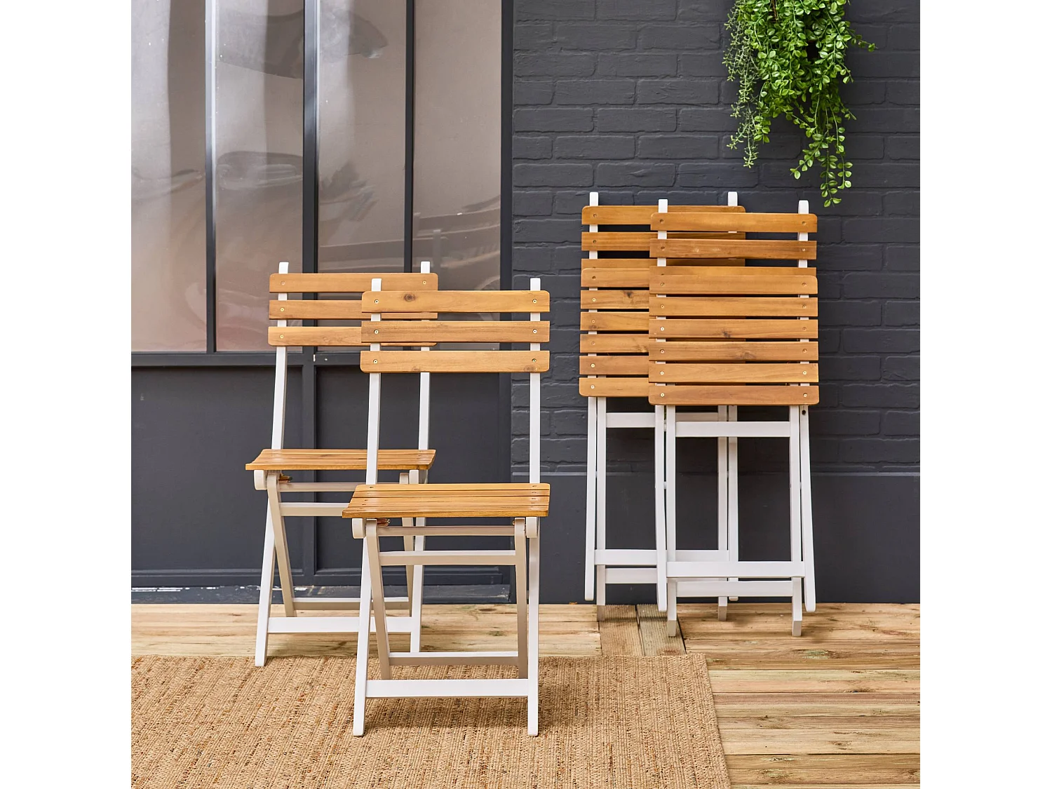 Lot de 4 chaises de jardin CALENA pliables acacia blanc. 40 x 52 x 85 cm
