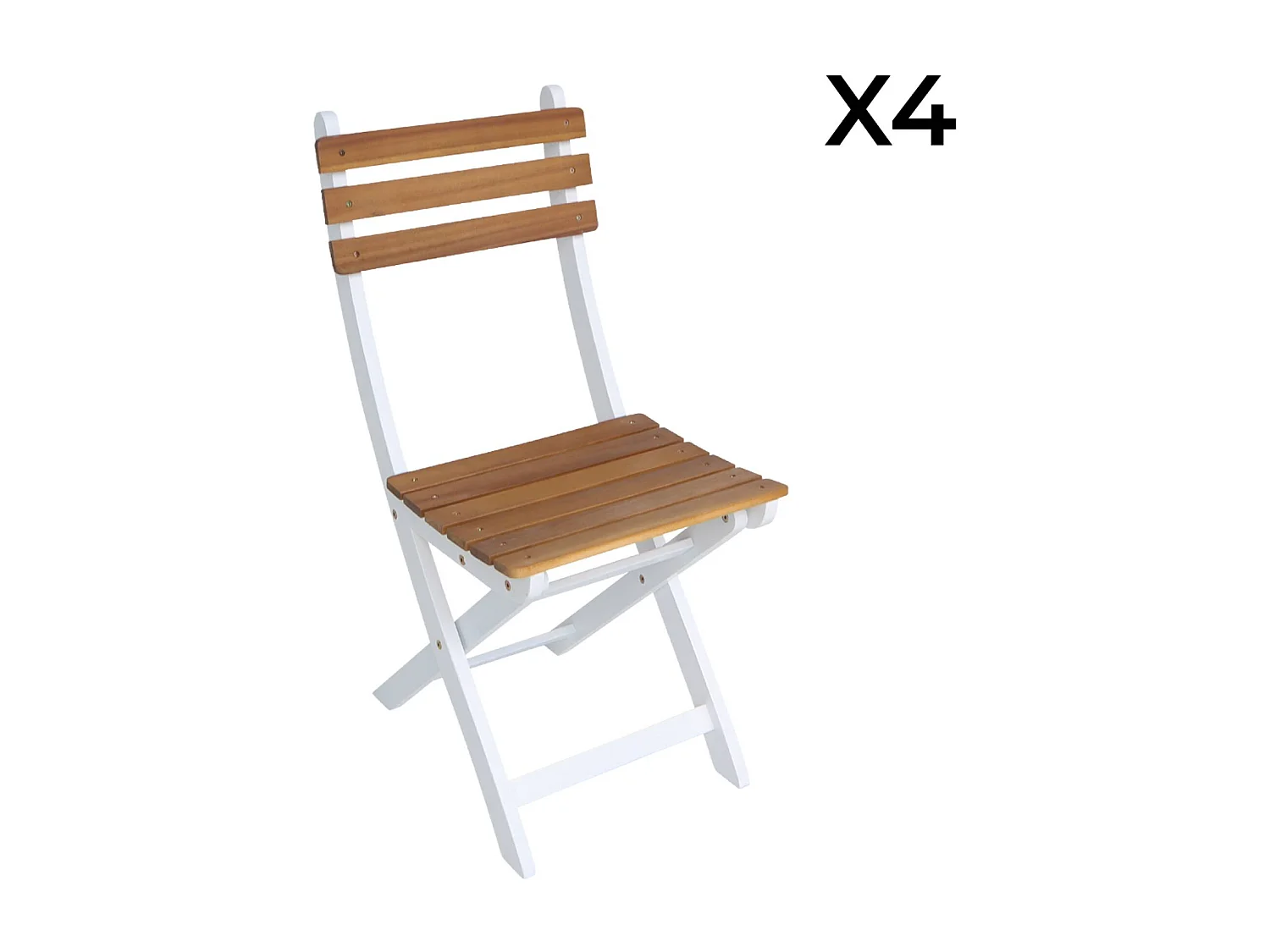Lot de 4 chaises de jardin CALENA pliables acacia blanc. 40 x 52 x 85 cm