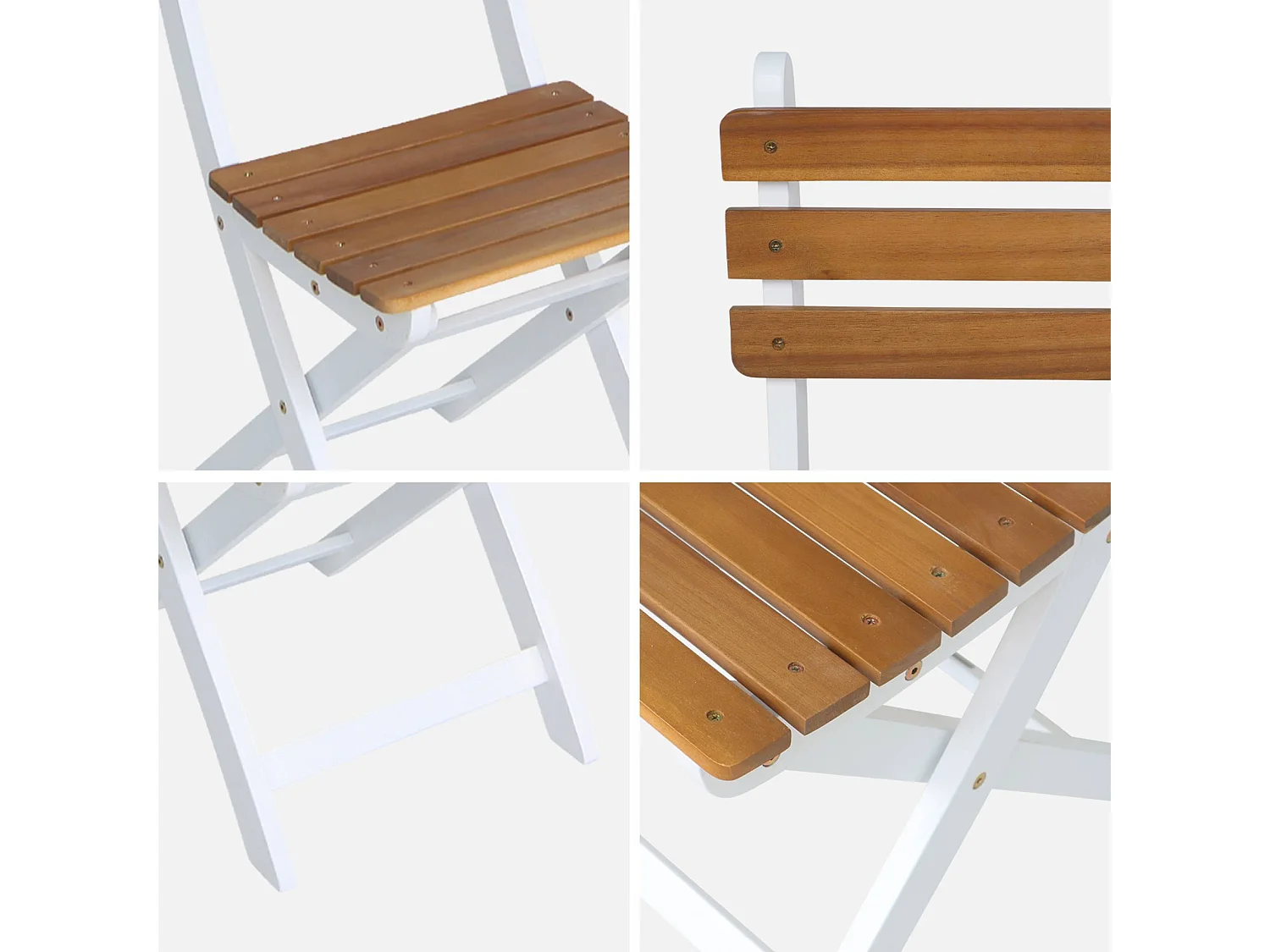 Lot de 4 chaises de jardin CALENA pliables acacia blanc. 40 x 52 x 85 cm