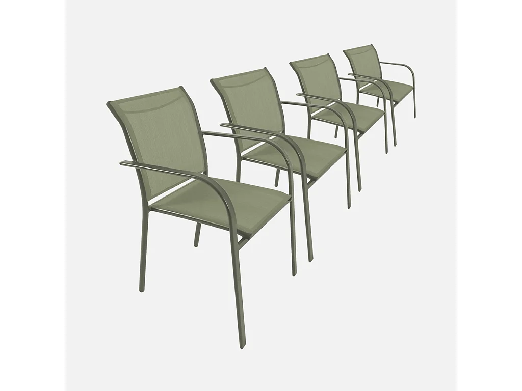 Silla de jardín de aluminio y textileno, set de 4 verde kaki