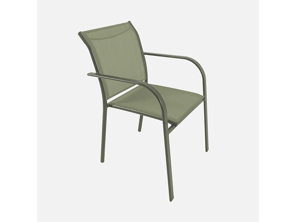 Silla de jardín de aluminio y textileno, set de 4 verde kaki