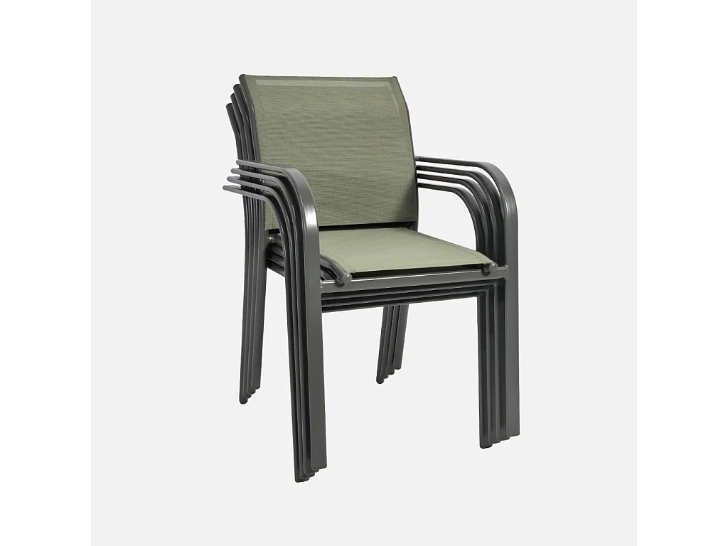 Silla de jardín de aluminio y textileno, set de 4 verde kaki