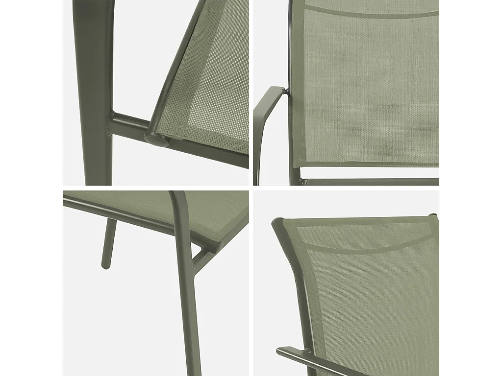 Silla de jardín de aluminio y textileno, set de 4 verde kaki