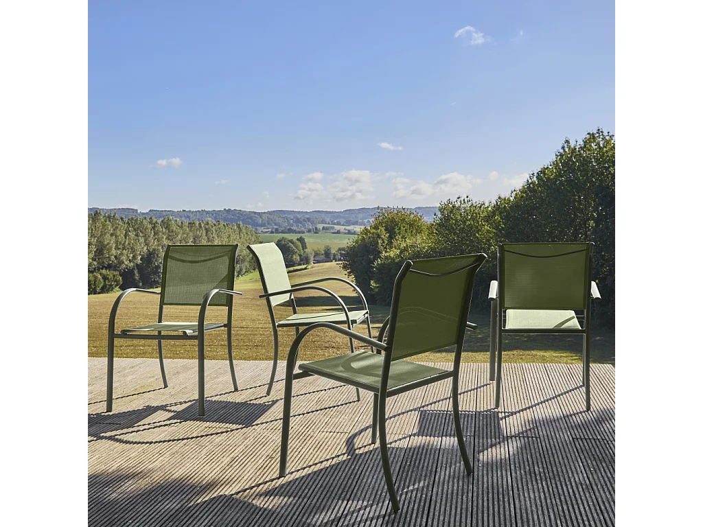 Silla de jardín de aluminio y textileno, set de 4 verde kaki