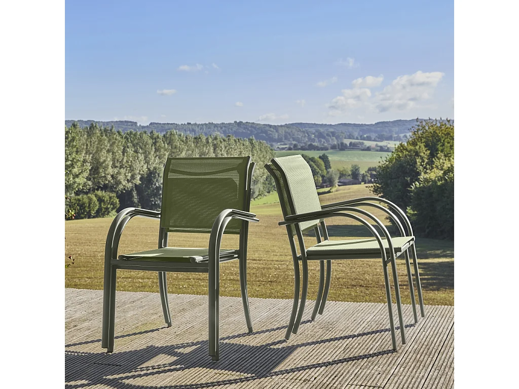 Silla de jardín de aluminio y textileno, set de 4 verde kaki
