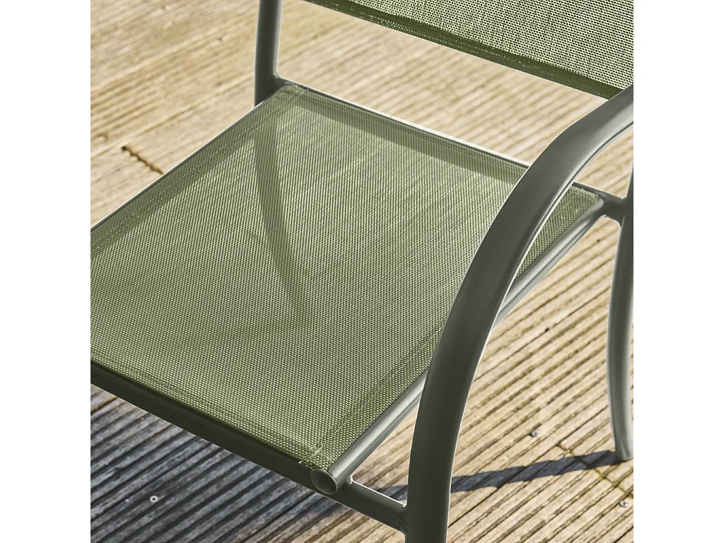 Silla de jardín de aluminio y textileno, set de 4 verde kaki