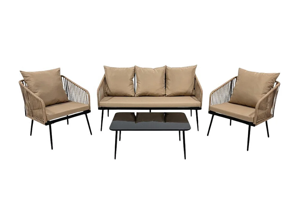 Set da giardino 4 posti STRAPA beige con corda intrecciata e tavolino basso