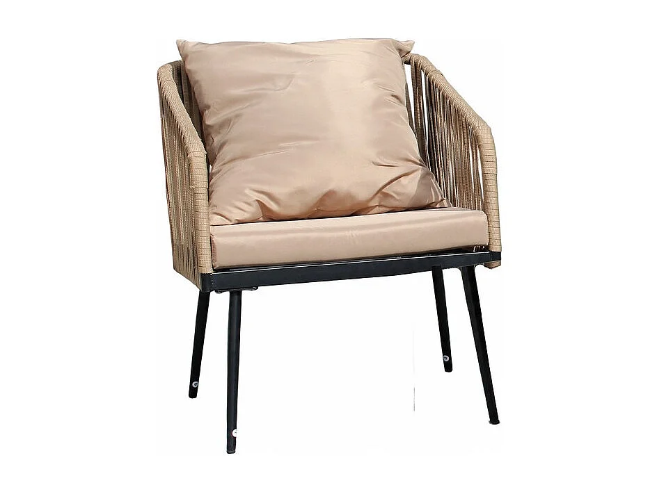 Set da giardino 4 posti STRAPA beige con corda intrecciata e tavolino basso