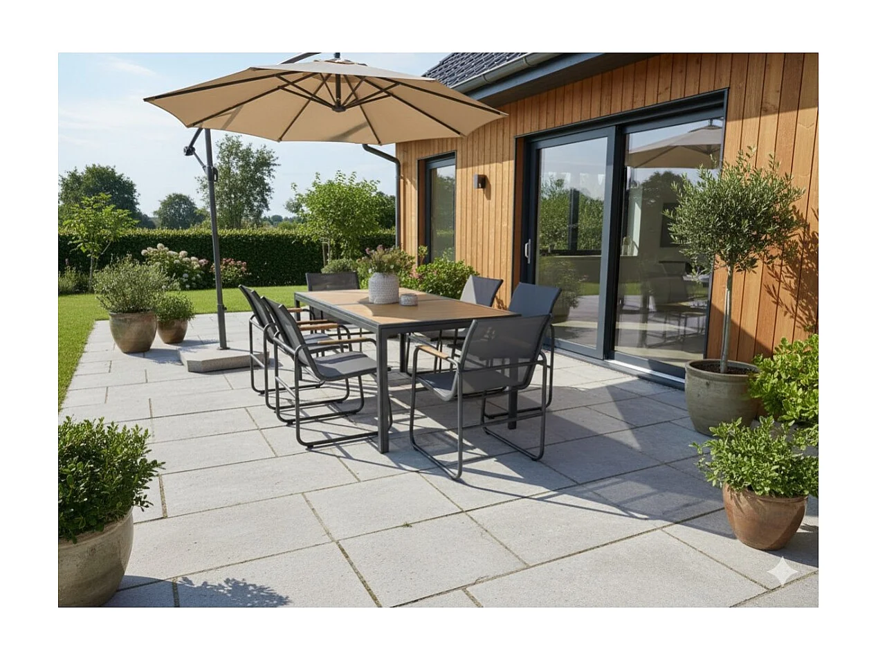 Salon de jardin DARVIA 6 places table 150 cm aluminium anthracite haut de gamme