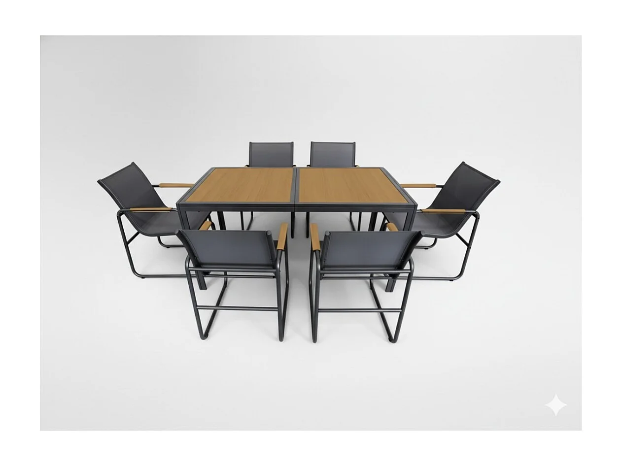 Salon de jardin DARVIA 6 places table 150 cm aluminium anthracite haut de gamme