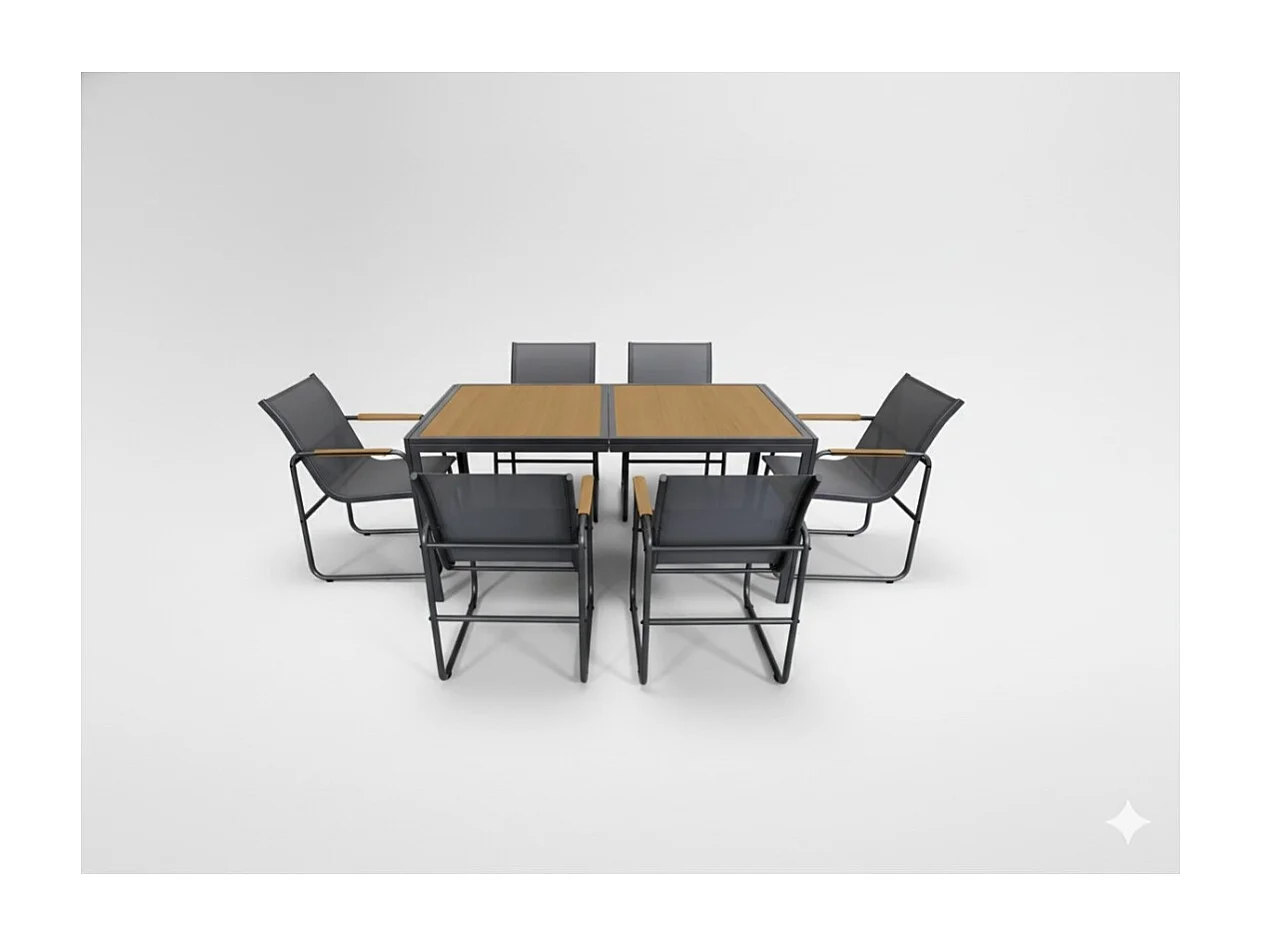 Salon de jardin DARVIA 6 places table 150 cm aluminium anthracite haut de gamme