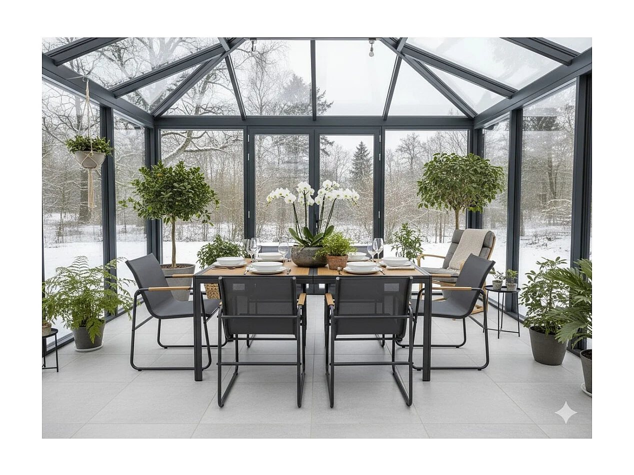 Salon de jardin DARVIA 6 places table 150 cm aluminium anthracite haut de gamme