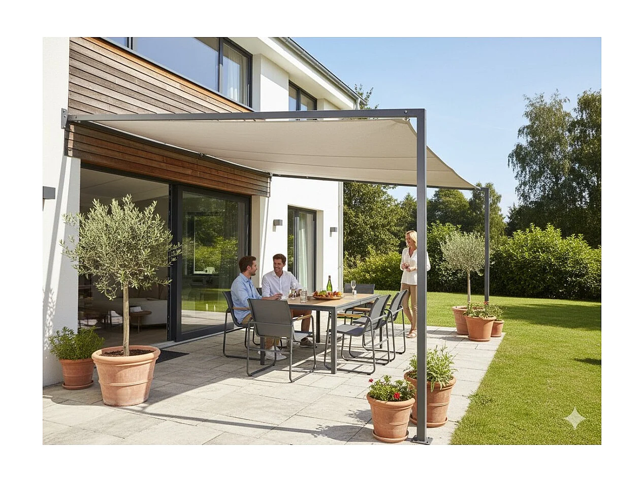 Salon de jardin DARVIA 6 places table 150 cm aluminium anthracite haut de gamme