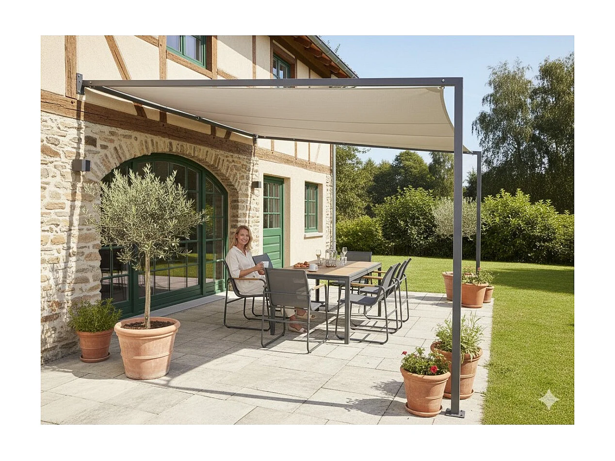 Salon de jardin DARVIA 6 places table 150 cm aluminium anthracite haut de gamme