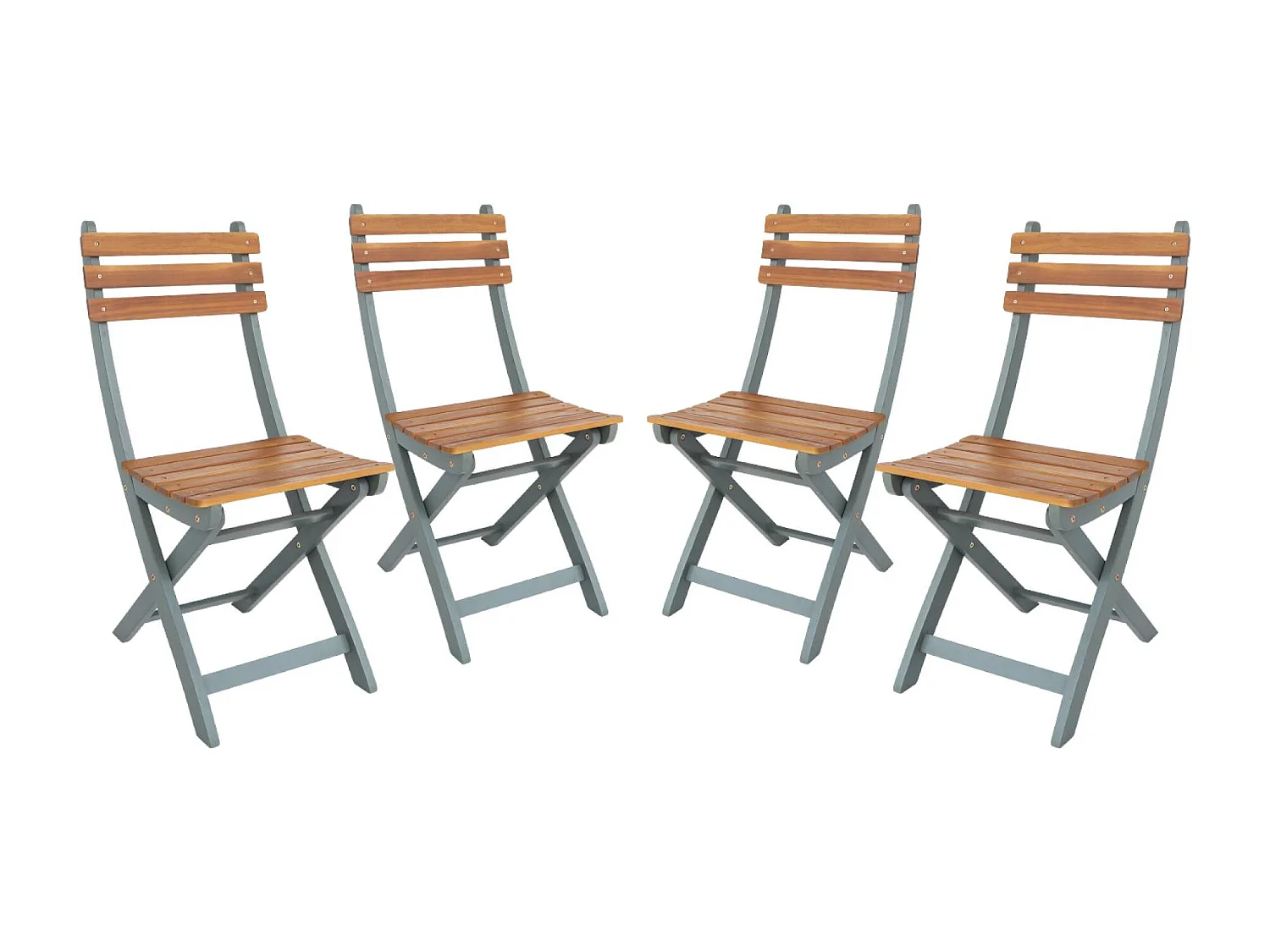 Lot de 4 chaises de jardin CALENA pliables acacia kaki. 40 x 52 x 85 cm