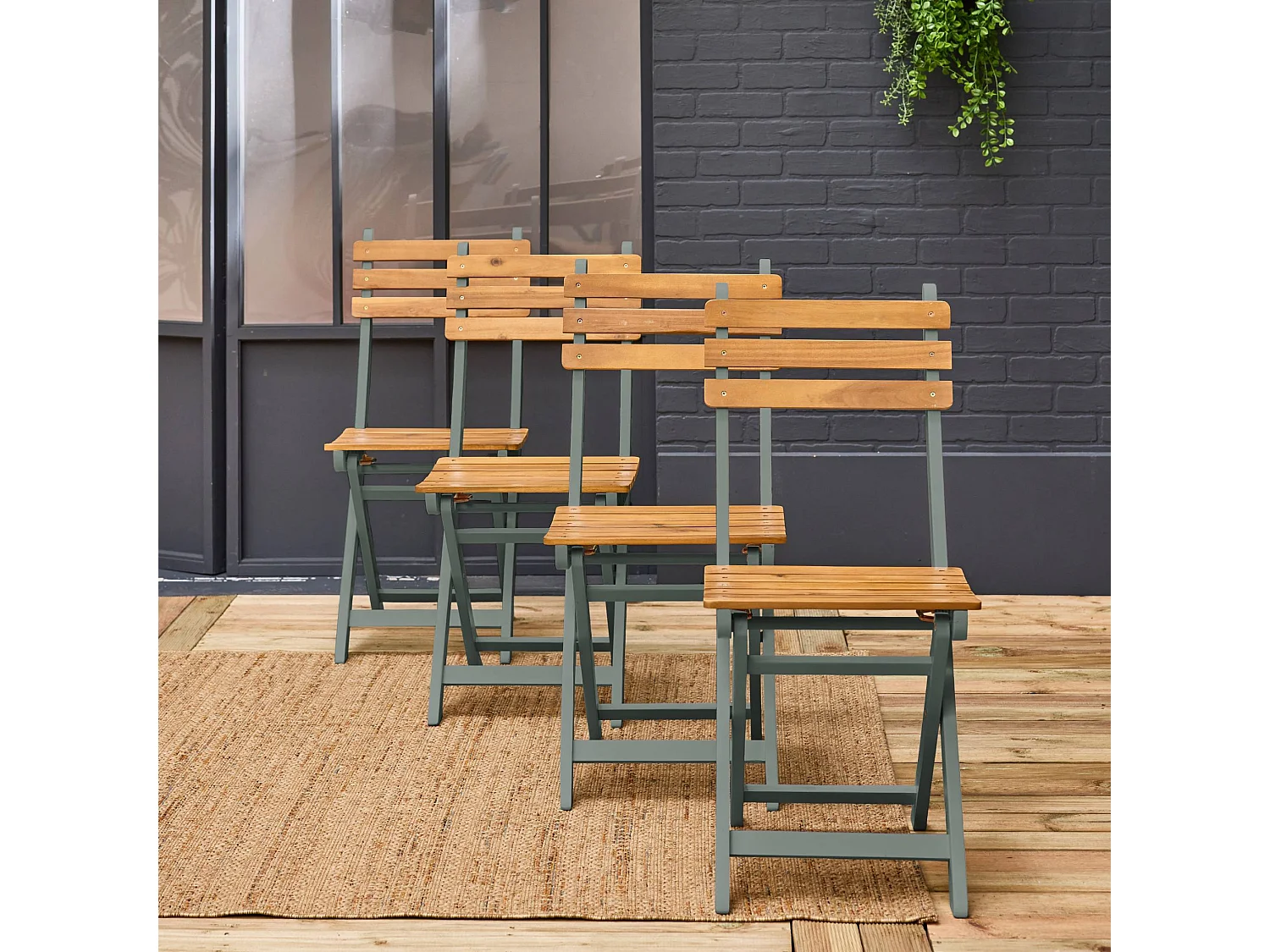 Lot de 4 chaises de jardin CALENA pliables acacia kaki. 40 x 52 x 85 cm
