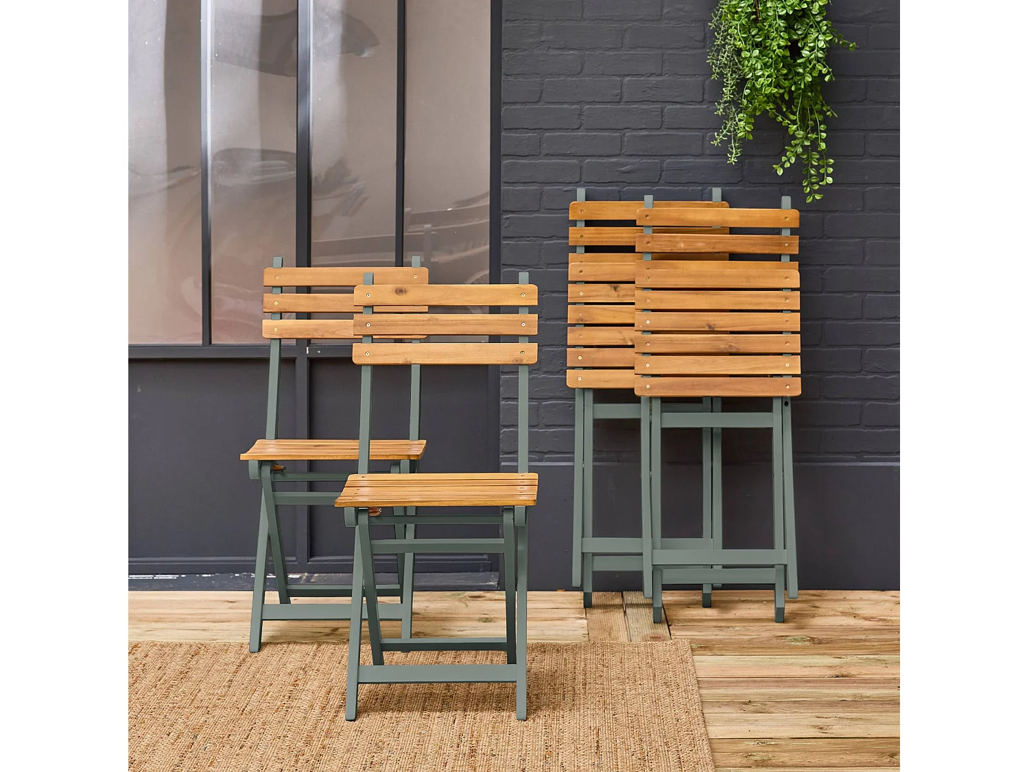 Lot de 4 chaises de jardin CALENA pliables acacia kaki. 40 x 52 x 85 cm