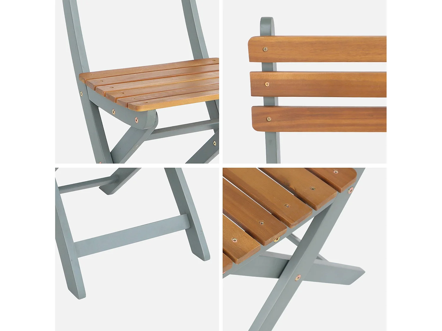 Lot de 4 chaises de jardin CALENA pliables acacia kaki. 40 x 52 x 85 cm