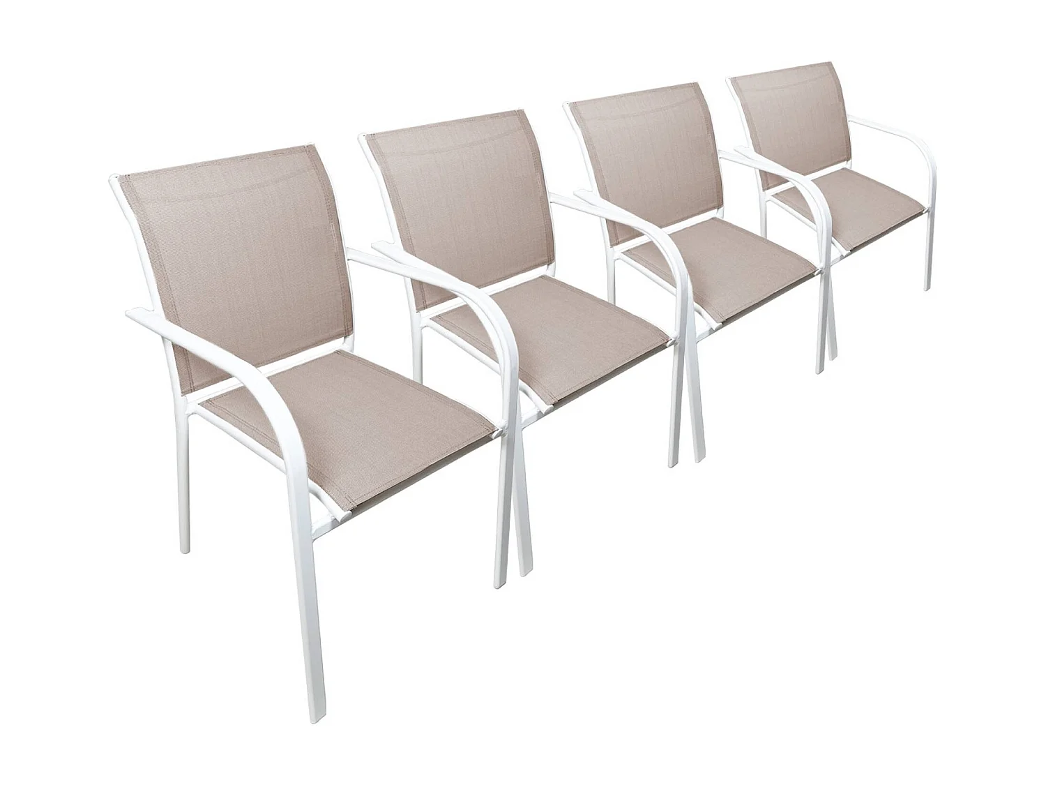 Lot de 4 fauteuils de jardin AMARA en aluminium et textilene blanc. 62 x 55 x 84 cm