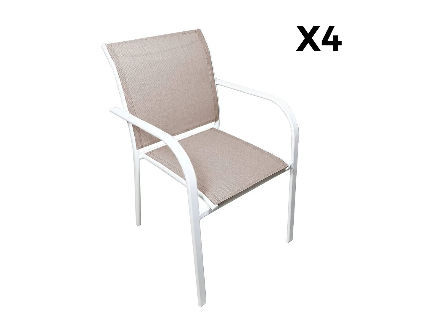 Lot de 4 fauteuils de jardin AMARA en aluminium et textilene blanc. 62 x 55 x 84 cm