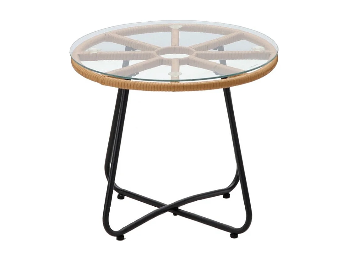 Salon de jardin HAVENA 2 places rotin marron avec coussins gris et table basse
