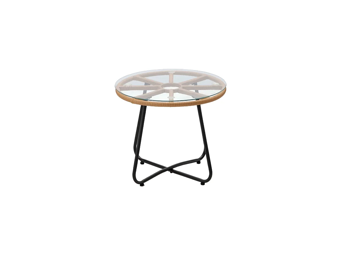 Salon de jardin HAVENA 2 places rotin marron avec coussins gris et table basse