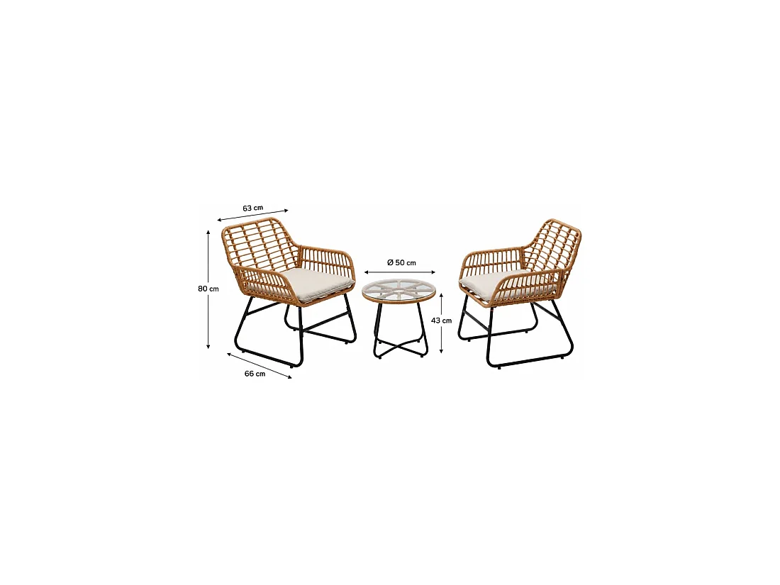 Salon de jardin HAVENA 2 places rotin marron avec coussins gris et table basse